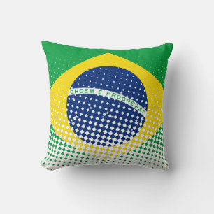 Flag Of Brazil With Halftone Effect Throw Pillow