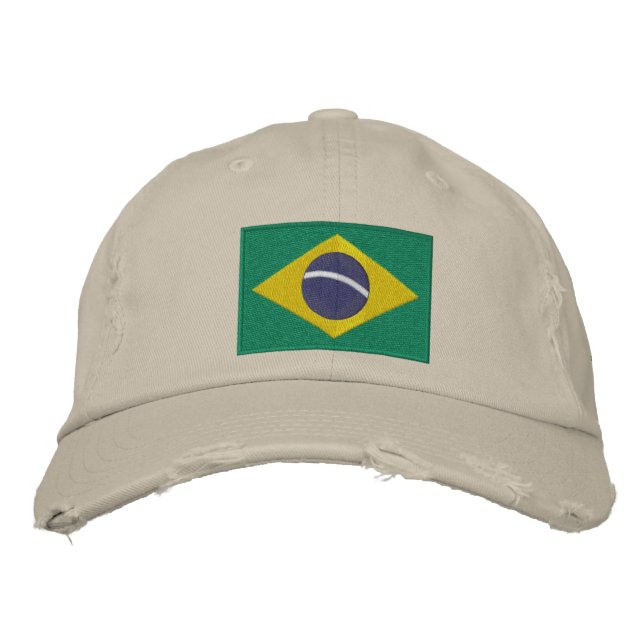 Flag of Brazil with Personalized Text Embroidered Hat (Front)