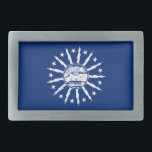 Flag of Buffalo, New York Belt Buckle<br><div class="desc">Belt Buckle with flag of city of Buffalo,  New York; blue flag with white seal of the city and 13 lightning bolts</div>