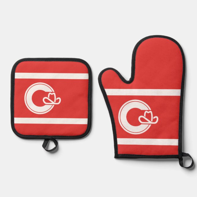Flag of Calgary, Alberta Bottle Opener Oven Mitt & Pot Holder Set (Front)