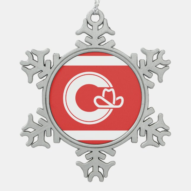 Flag of Calgary, Alberta  Snowflake Pewter Christmas Ornament (Front)