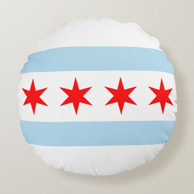 Flag of Chicago, Illinois Round Pillow (Front)