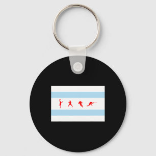 Flag Of Chicago Illinois Sketll Sell Footll Hockey Keychain