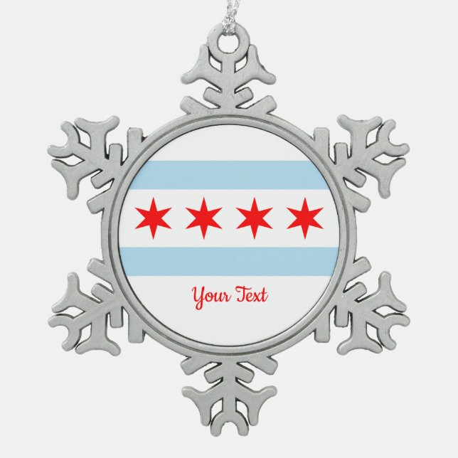 Flag of Chicago, Illinois Snowflake Pewter Christm Snowflake Pewter Christmas Ornament (Front)