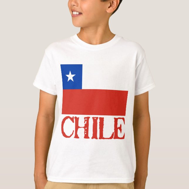 Flag of Chile with the Name Chile Tshirts, Buttons T-Shirt (Front)