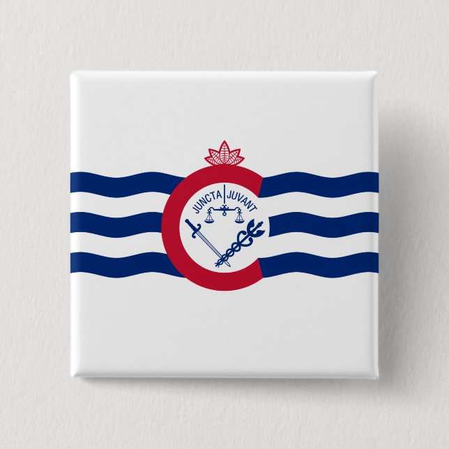 Flag of Cincinnati (Ohio) 2 Inch Square Button (Front)