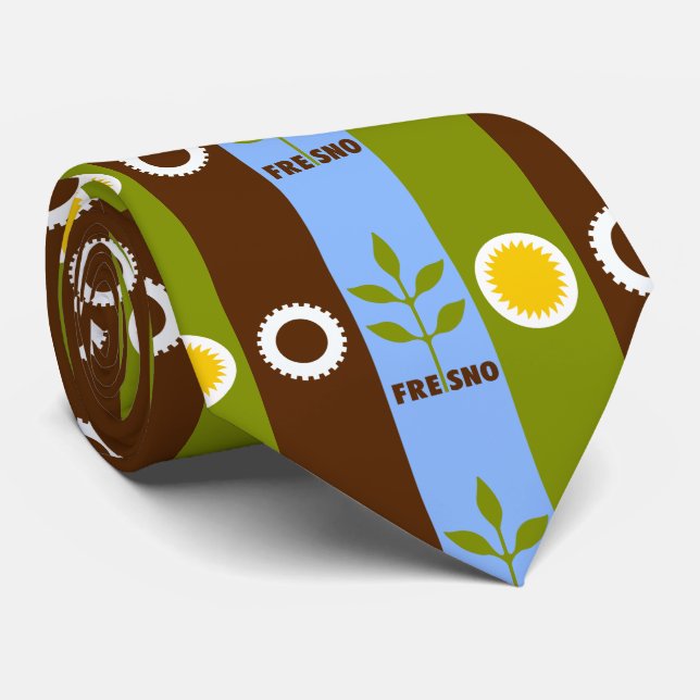 Flag of city of Fresno, California Neck Tie (Rolled)