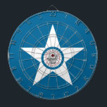 Flag of city of Houston, Texas Dartboard With Dart<br><div class="desc">Dartboard  with flag of Houston,  Texas; blue flag with seal of Houston in a white star,  with an illustration of a train</div>