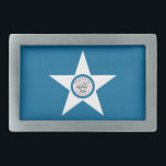 Flag of city of Houston, Texas Rectangular Belt Bu Belt Buckle<br><div class="desc">Belt Buckle with flag of Houston,  Texas; blue flag with seal of Houston in a white star,  with an illustration of a train</div>
