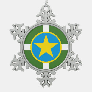 Flag of city of Jackson, Mississippi Snowflake Pew Pewter Christmas Ornament