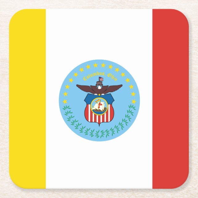 Flag of Columbus, Ohio Square Paper Coaster (Front)