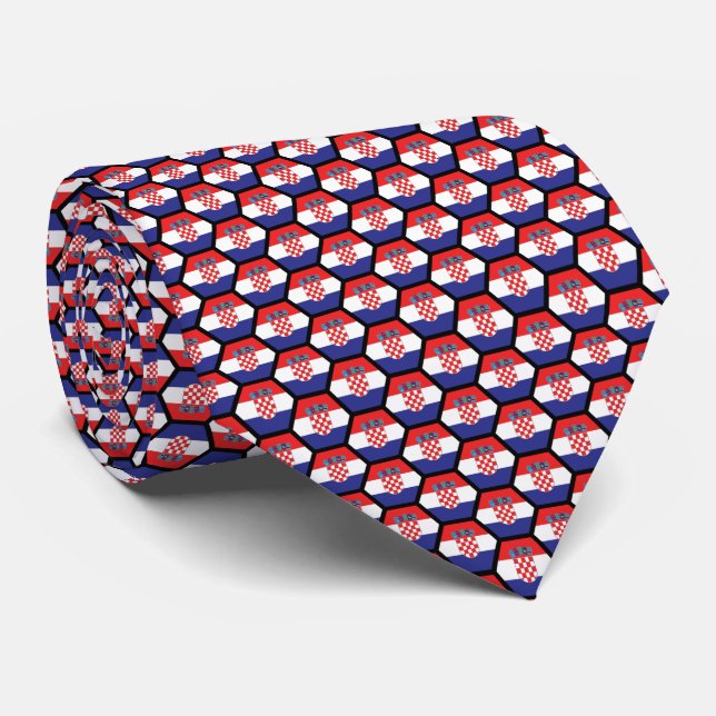 Flag of Croatia Geometric Hexagon Pattern Tie (Rolled)