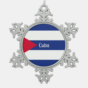 Flag of Cuba Snowflake Pewter Christmas Ornament