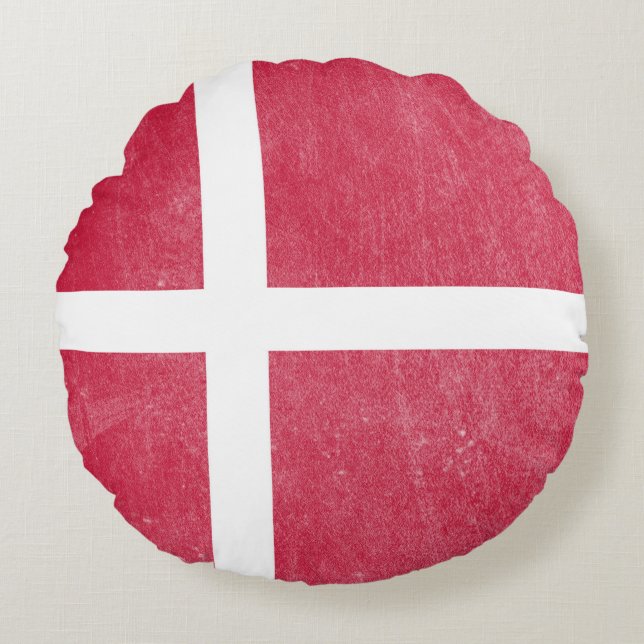 Flag of Denmark Grunge Round Pillow (Front)