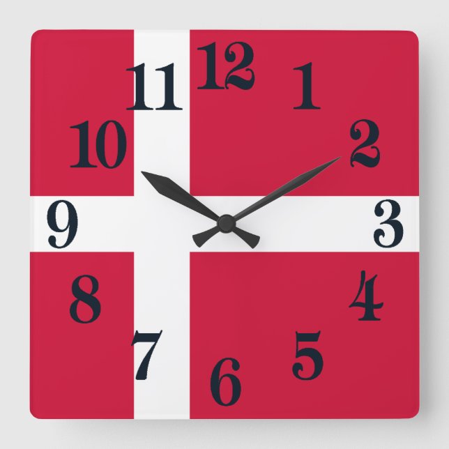Flag of Denmark or Danish Cloth Square Wall Clock (Front)