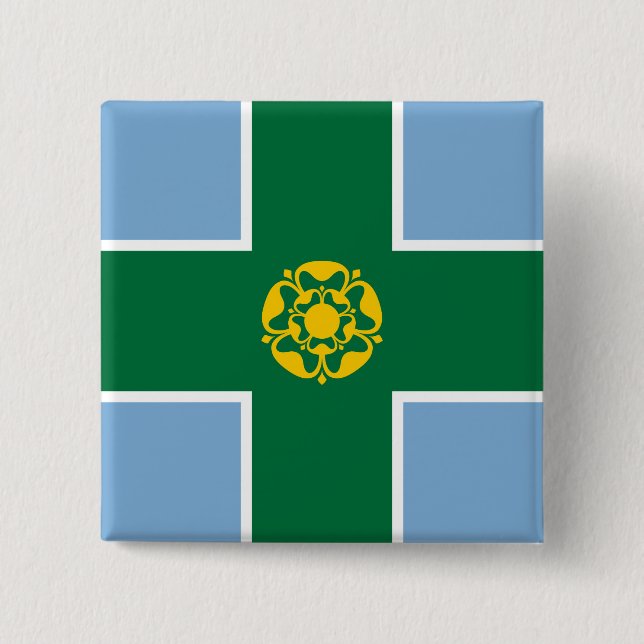 Flag of Derbyshire (County of England, UK) 2 Inch Square Button (Front)