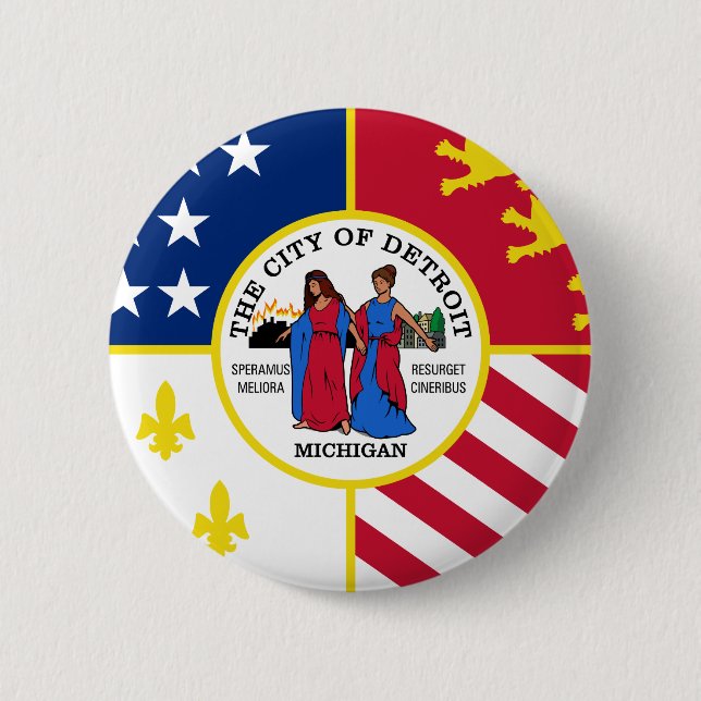 Flag of Detroit, Michigan 2 Inch Round Button (Front)