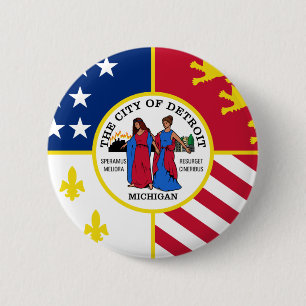 Flag of Detroit, Michigan 2 Inch Round Button
