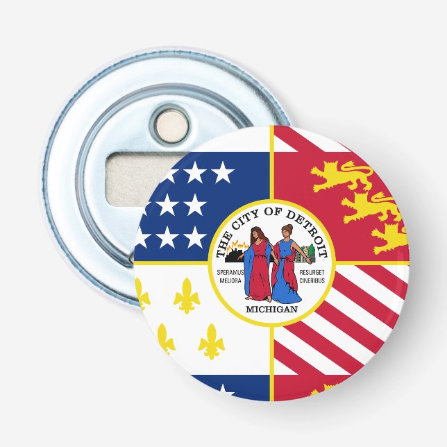 Flag of Detroit, Michigan Bottle Opener (Front)