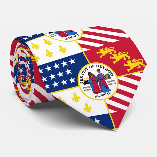 Flag of Detroit, Michigan Neck Tie (Rolled)