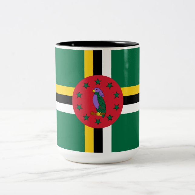 Flag of Dominica Two-Tone Coffee Mug (Center)