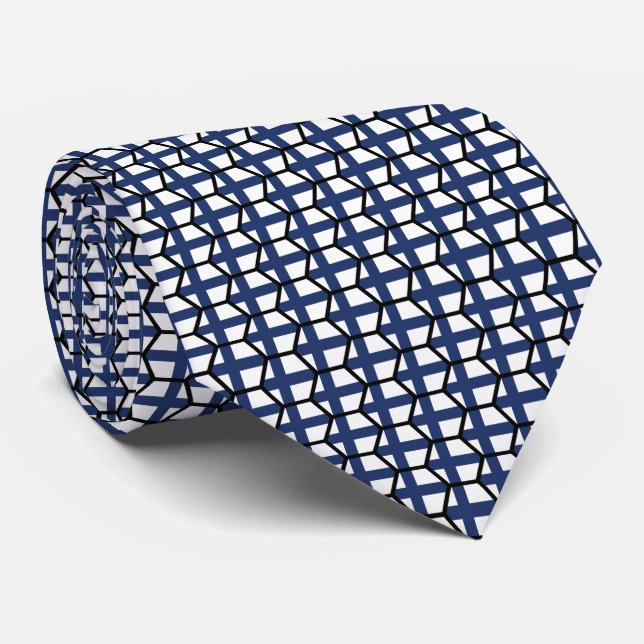 Flag of Finland Geometric Hexagon Pattern Tie (Rolled)