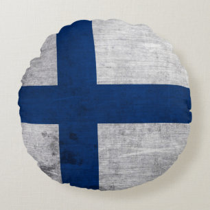 Flag of Finland Grunge Round Pillow