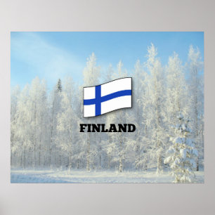 Flag of Finland, Snow-Covered Pine Trees Poster