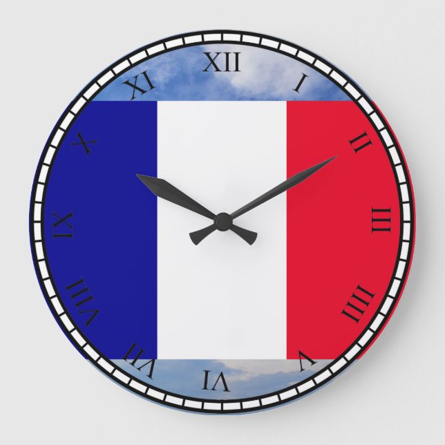 Flag of France Black Roman Numbers Round Clock (Front)