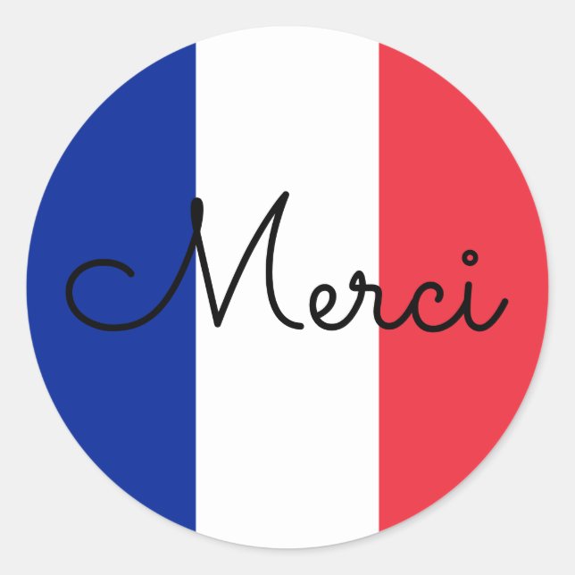 Flag of France Colours Merci Classic Round Sticker (Front)