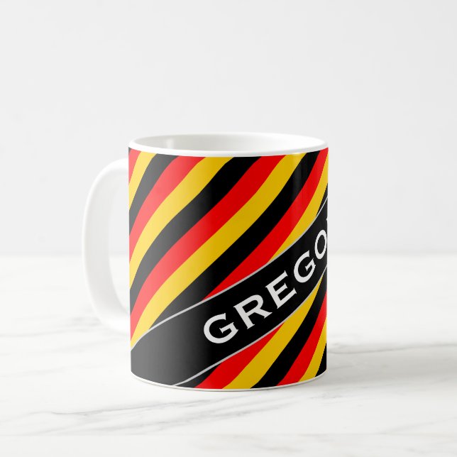 Flag of Germany Inspired Coloured Stripes Pattern Coffee Mug (Front Left)