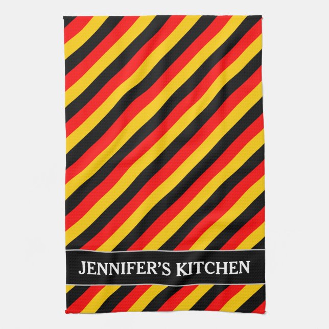 Flag of Germany Inspired Coloured Stripes Pattern Kitchen Towel (Vertical)