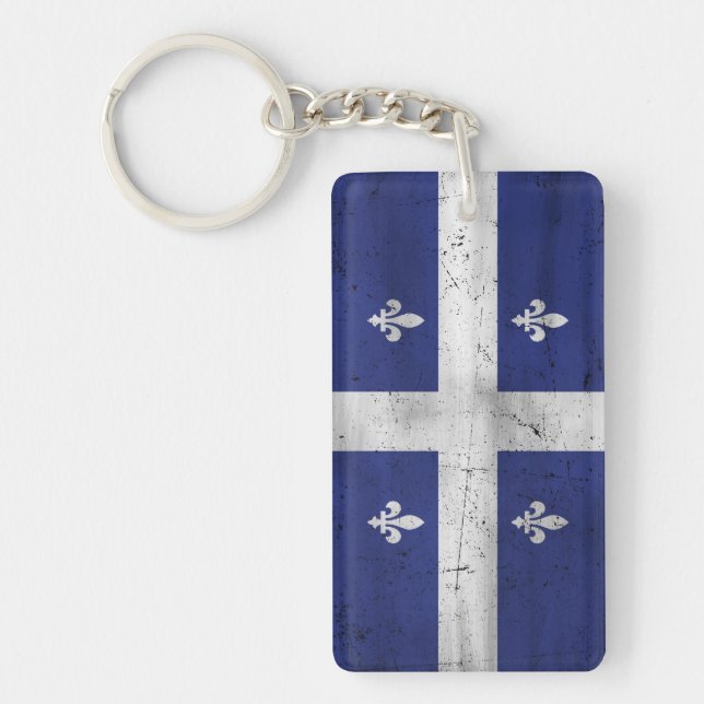 Flag of grunge Quebec eroded style Keychain (Front)