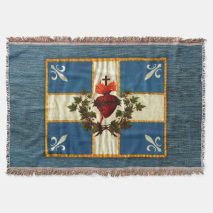 Flag of grunge Quebec eroded style Throw Blanket