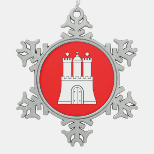 Flag of Hamburg Snowflake Pewter Christmas Ornamen Snowflake Pewter Christmas Ornament