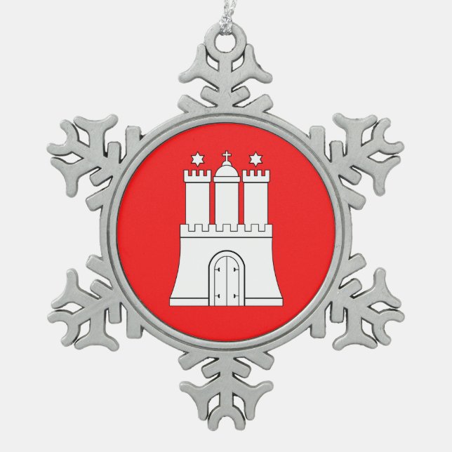 Flag of Hamburg Snowflake Pewter Christmas Ornamen Snowflake Pewter Christmas Ornament (Front)