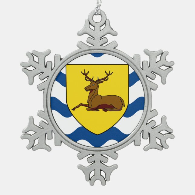 Flag of Hertfordshire Snowflake Pewter Christmas Ornament (Front)