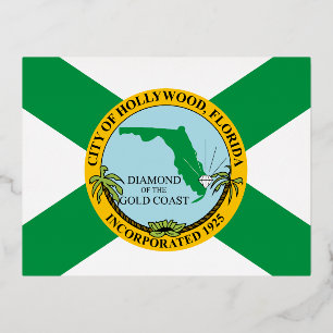 Flag of Hollywood, Florida Foil Holiday Postcard