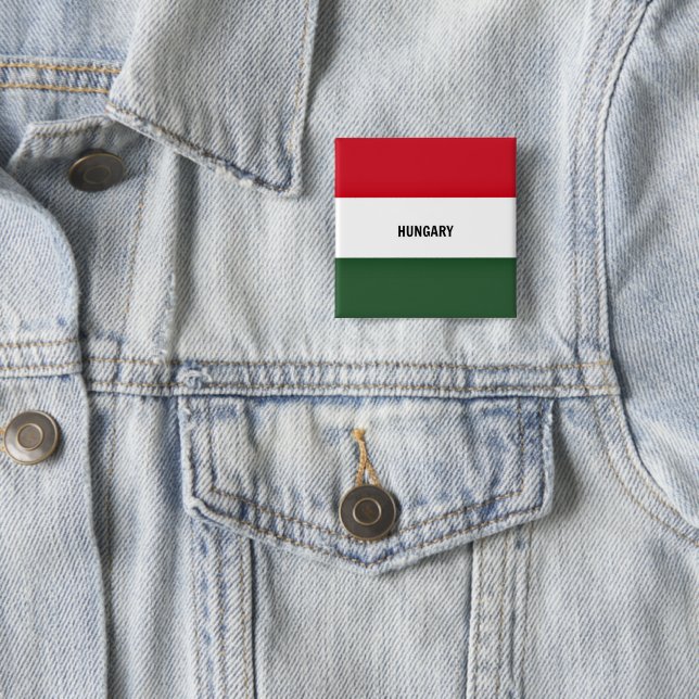 Flag of Hungary, labelled 2 Inch Square Button (In Situ)
