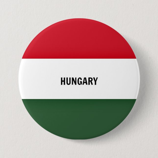 Flag of Hungary, labelled 3 Inch Round Button (Front)
