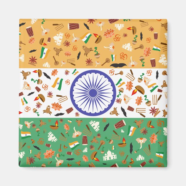 Flag of India with cultural items Magnet (Front)