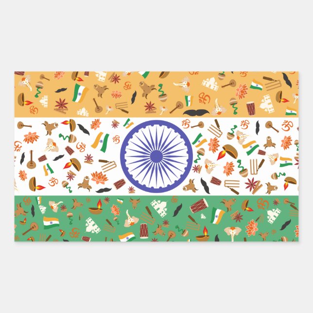Flag of India with cultural items Sticker (Front)