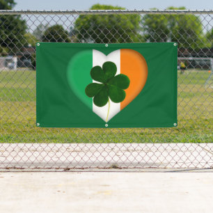 Flag of Ireland Heart with Shamrock St. Patrick Banner