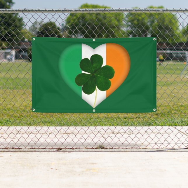 Flag of Ireland Heart with Shamrock St. Patrick Banner (Insitu)