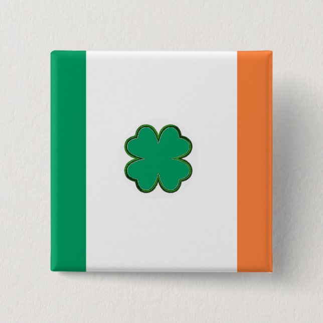 Flag of Ireland Shamrock 2 Inch Square Button (Front)