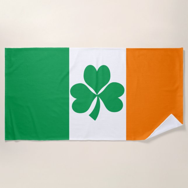 Flag of Ireland Shamrock Beach Towel (Front)