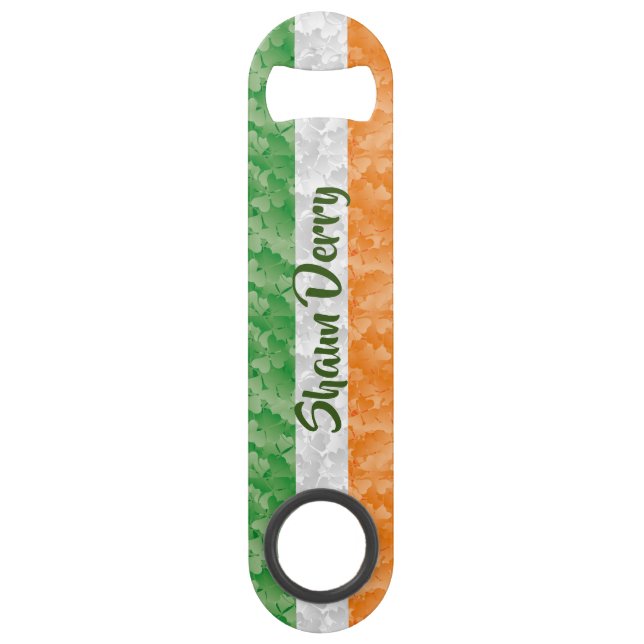 Flag of Ireland with shamrocks pattern Bar Key (Front)