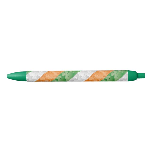 Flag of Ireland with shamrocks pattern Black Ink Pen (Front)