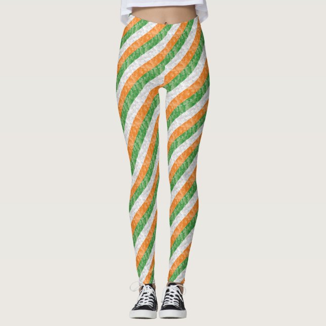  Flag of Ireland with shamrocks pattern Leggings (Front)