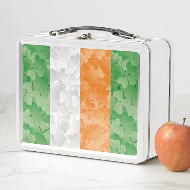 Flag of Ireland with shamrocks pattern Metal Lunch Box (In Situ)